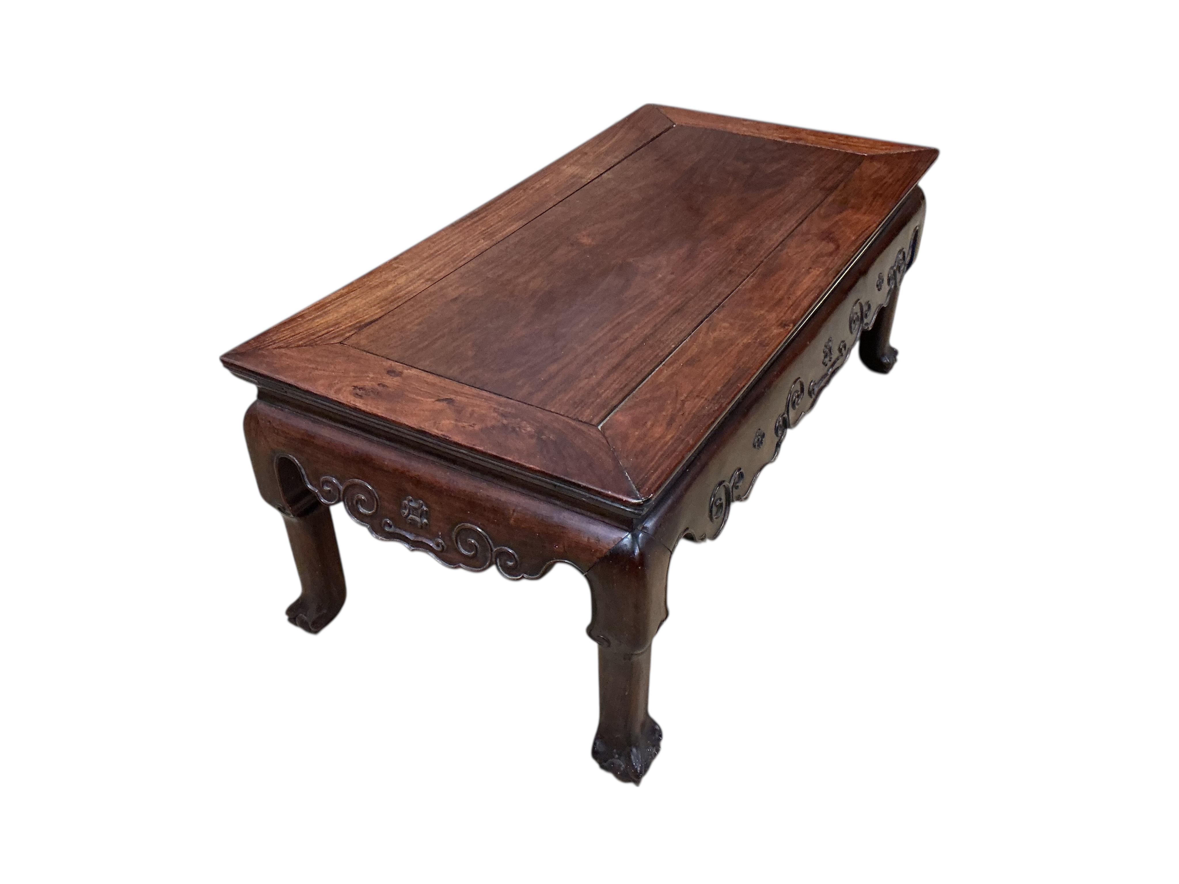 A late 19th century Chinese rectangular hongmu low table, width 96cm, depth 48cm, height 39cm